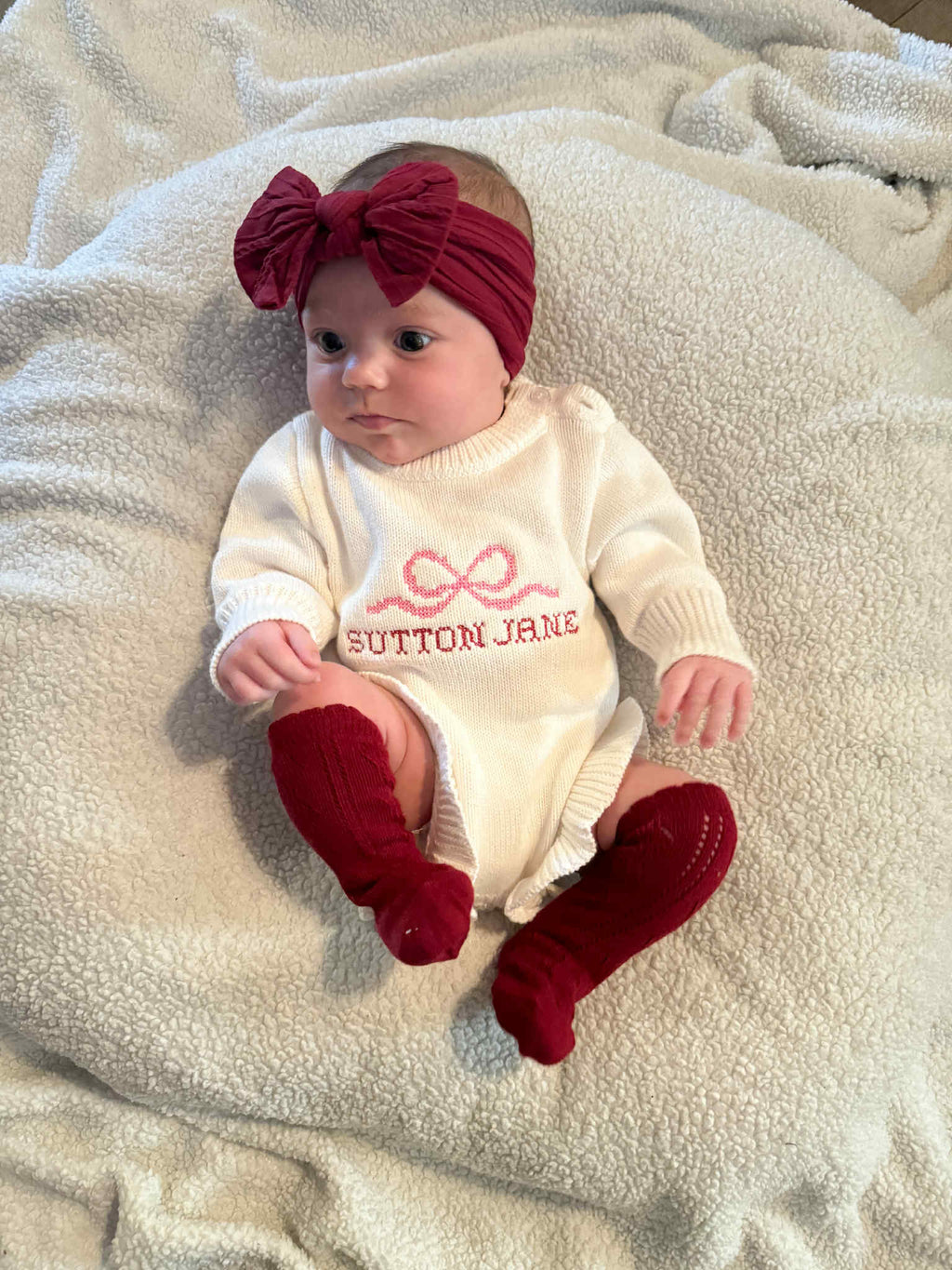 Knit CrossStitch Name Bow Romper